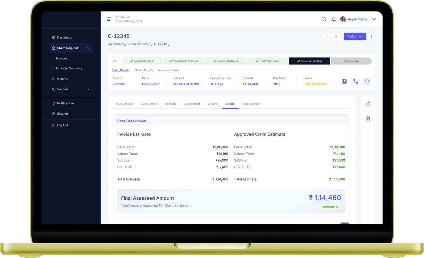 Claims settlement dashboard